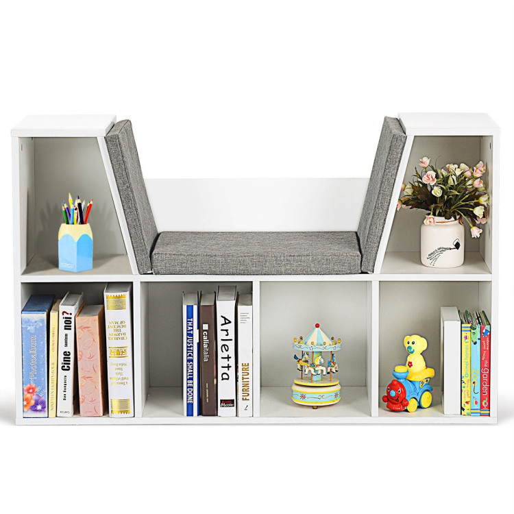 6-Cubby Kid Storage Bookcase Cushioned Reading NookCostway Gallery View 10 of 12