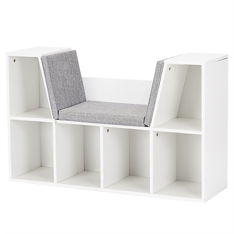 6-Cubby Kid Storage Bookcase Cushioned Reading NookCostway Gallery View 4 of 12