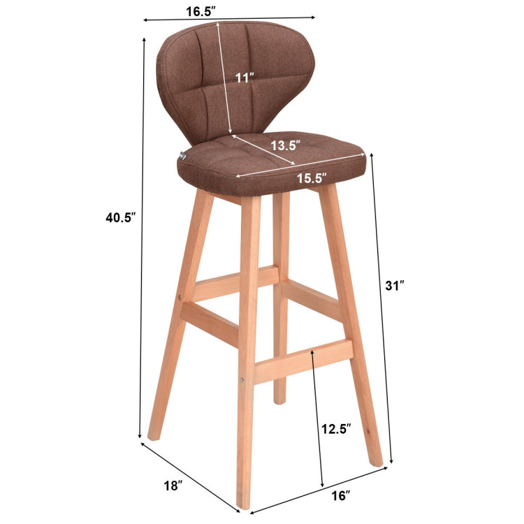 Set of 2 Brown Bar Stools Pub Chair FabricCostway Gallery View 10 of 12