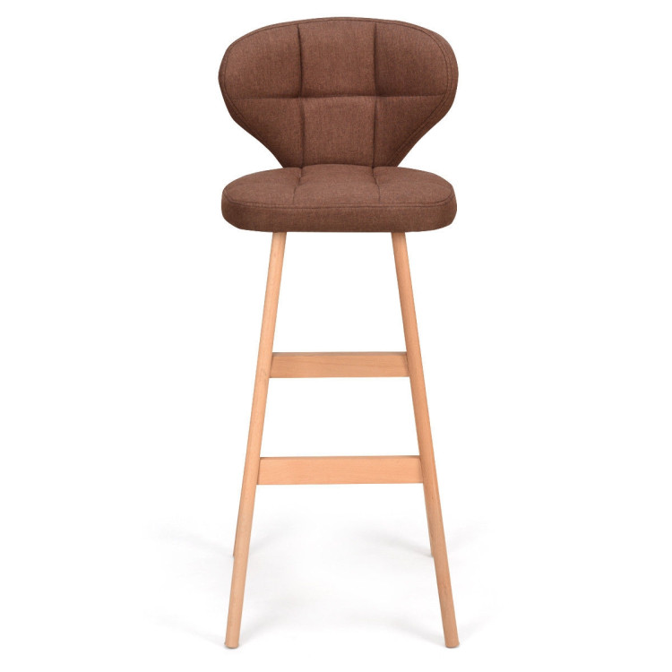 Set of 2 Brown Bar Stools Pub Chair FabricCostway Gallery View 5 of 12