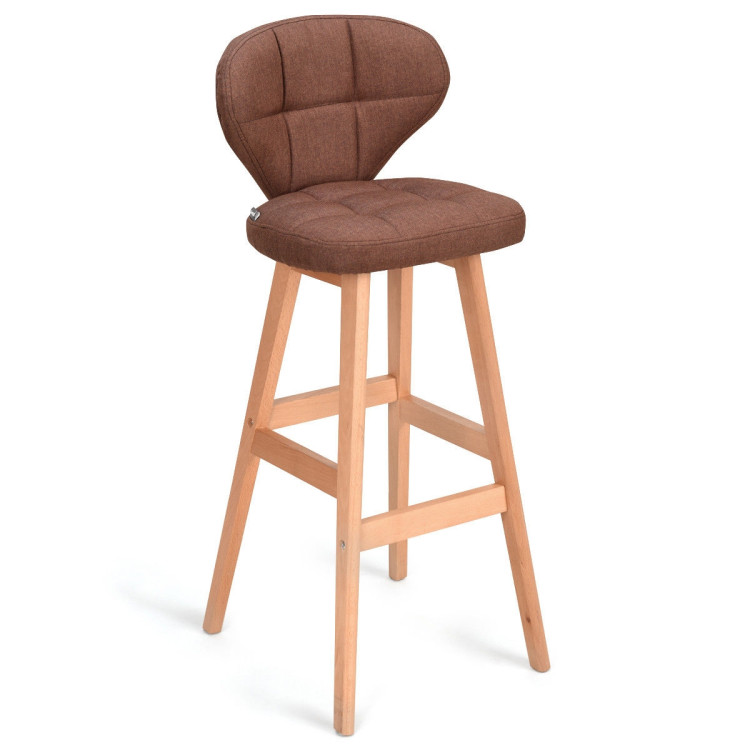 Set of 2 Brown Bar Stools Pub Chair FabricCostway Gallery View 4 of 12