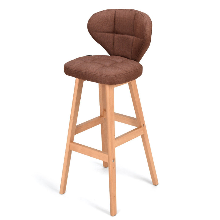 Set of 2 Brown Bar Stools Pub Chair FabricCostway Gallery View 7 of 12