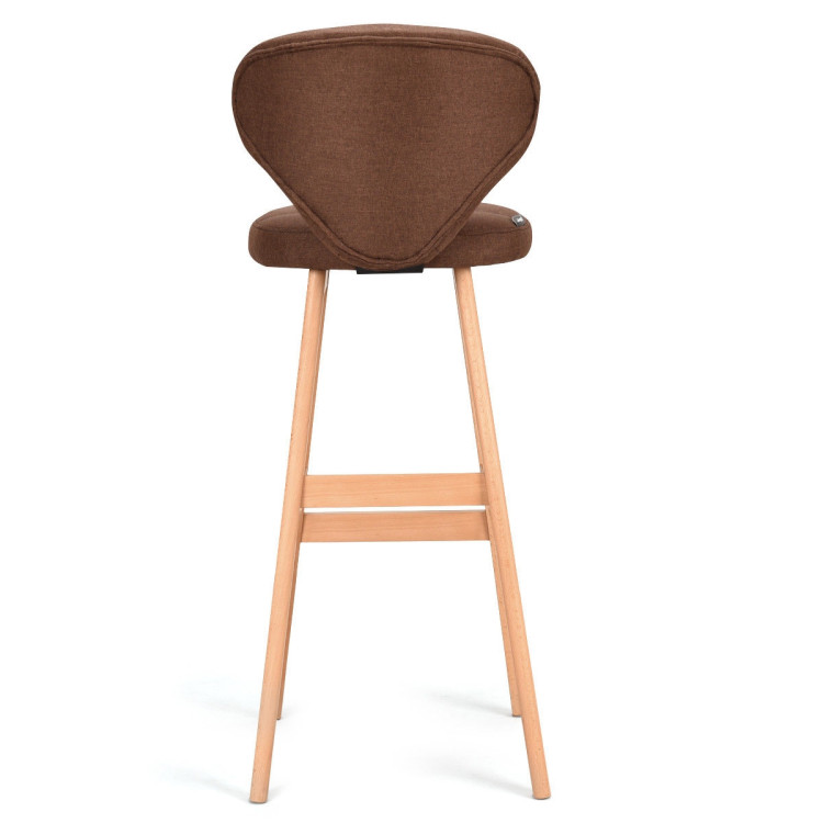 Set of 2 Brown Bar Stools Pub Chair FabricCostway Gallery View 8 of 12