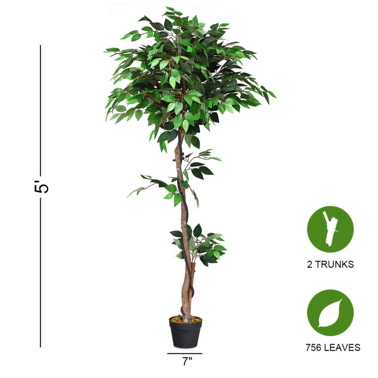 5.5 Feet Artificial Ficus Silk Tree with Wood TrunksCostway Gallery View 4 of 12