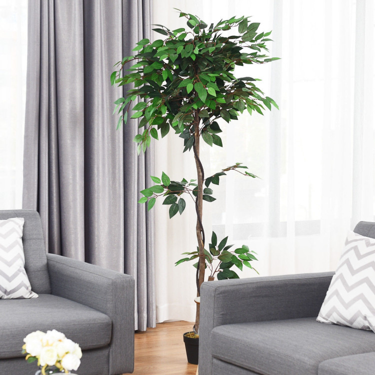 5.5 Feet Artificial Ficus Silk Tree with Wood TrunksCostway Gallery View 6 of 12