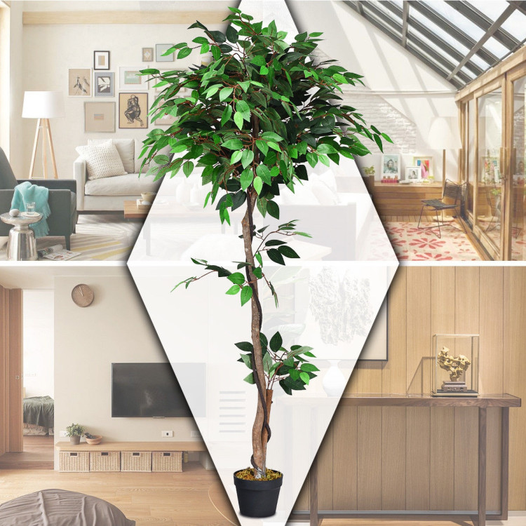 5.5 Feet Artificial Ficus Silk Tree with Wood TrunksCostway Gallery View 12 of 12