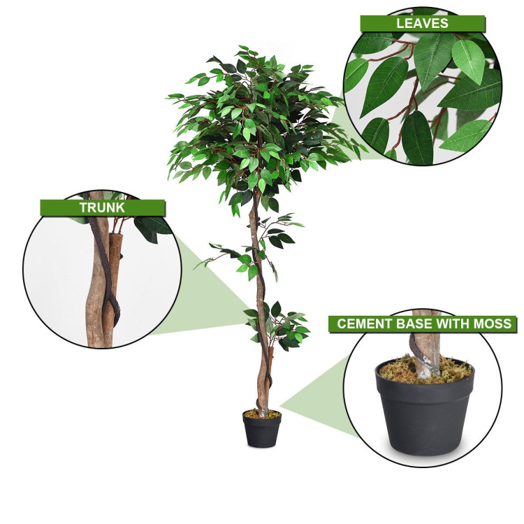 5.5 Feet Artificial Ficus Silk Tree with Wood TrunksCostway Gallery View 5 of 12