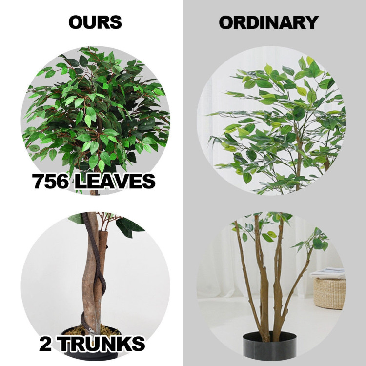 5.5 Feet Artificial Ficus Silk Tree with Wood TrunksCostway Gallery View 8 of 12