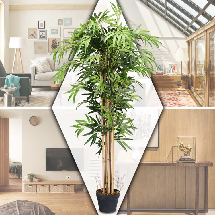 5-Feet Artificial Bamboo Silk Tree Indoor-Outdoor Decorative PlanterCostway Gallery View 4 of 12