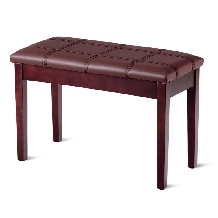 Solid Wood PU Leather Piano Double Duet Keyboard Bench-BrownCostway Gallery View 4 of 9