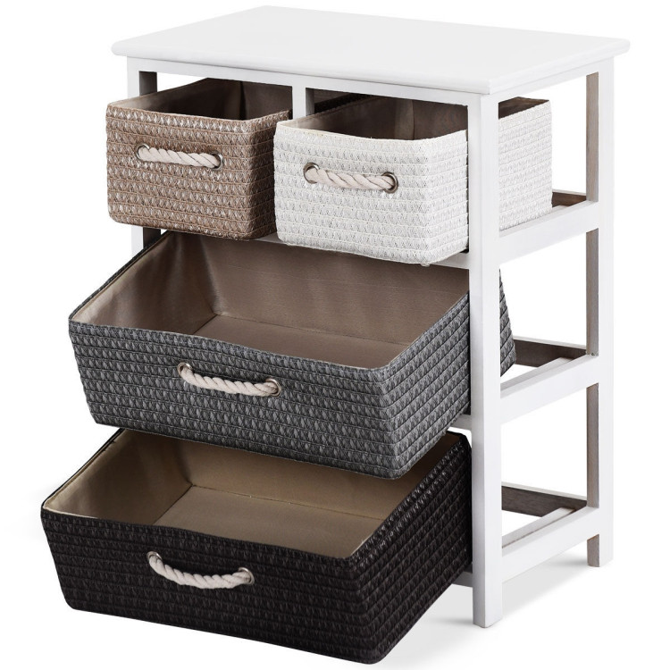 Storage Drawer Nightstand Woven Basket Cabinet Bedside Table - Costway
