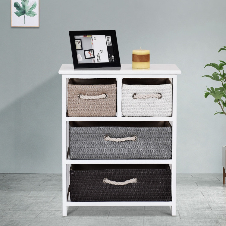 Storage Drawer Nightstand Woven Basket Cabinet Bedside TableCostway Gallery View 2 of 12