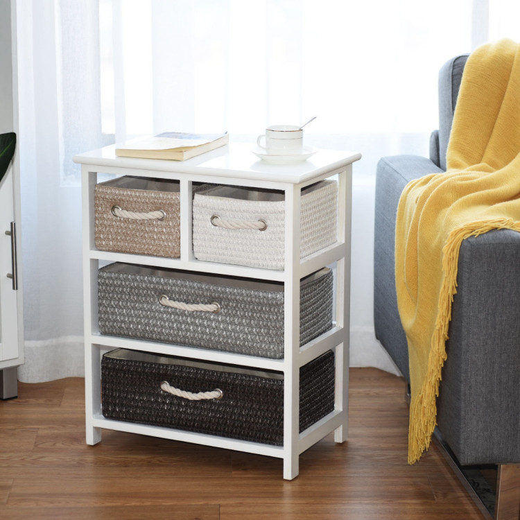 Storage Drawer Nightstand Woven Basket Cabinet Bedside TableCostway Gallery View 5 of 12