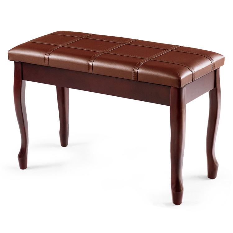 Solid Wood PU Leather Piano Bench with Storage-BrownCostway Gallery View 3 of 10