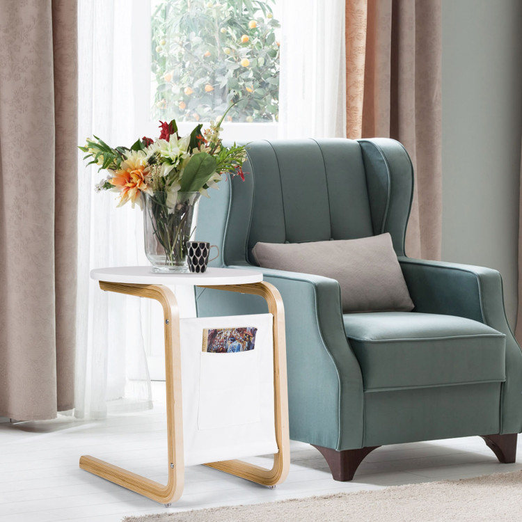 Bentwood Sofa Side Table with Square Tabletop and Storage BagCostway Gallery View 2 of 10