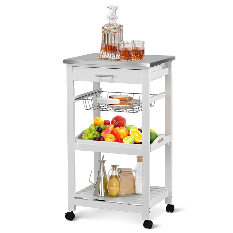 Kitchen Island Cart with Stainless Steel Tabletop and BasketCostway Gallery View 9 of 14