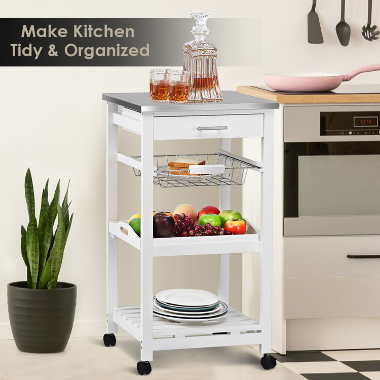 Kitchen Island Cart with Stainless Steel Tabletop and BasketCostway Gallery View 2 of 14
