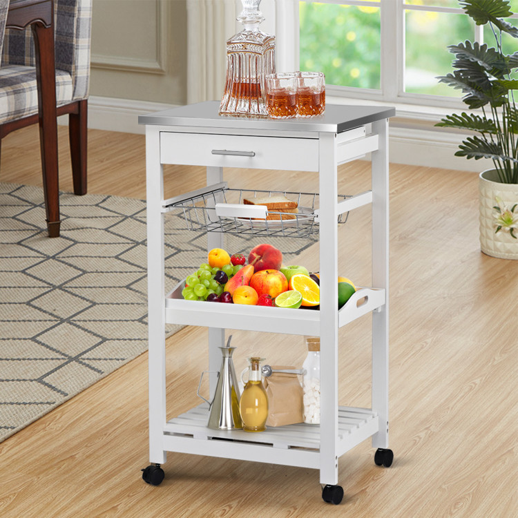 Kitchen Island Cart with Stainless Steel Tabletop and BasketCostway Gallery View 7 of 14