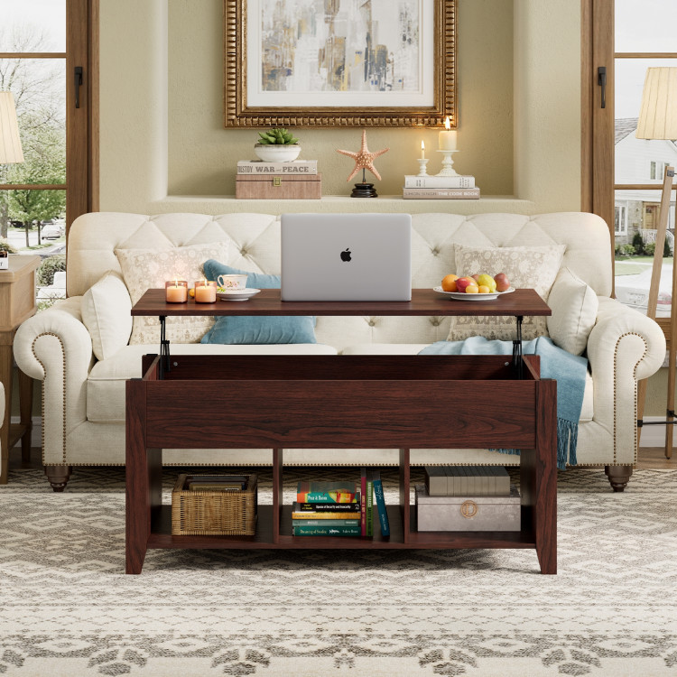 Lift Top Coffee Table with Storage Lower Shelf-BrownCostway Gallery View 7 of 10