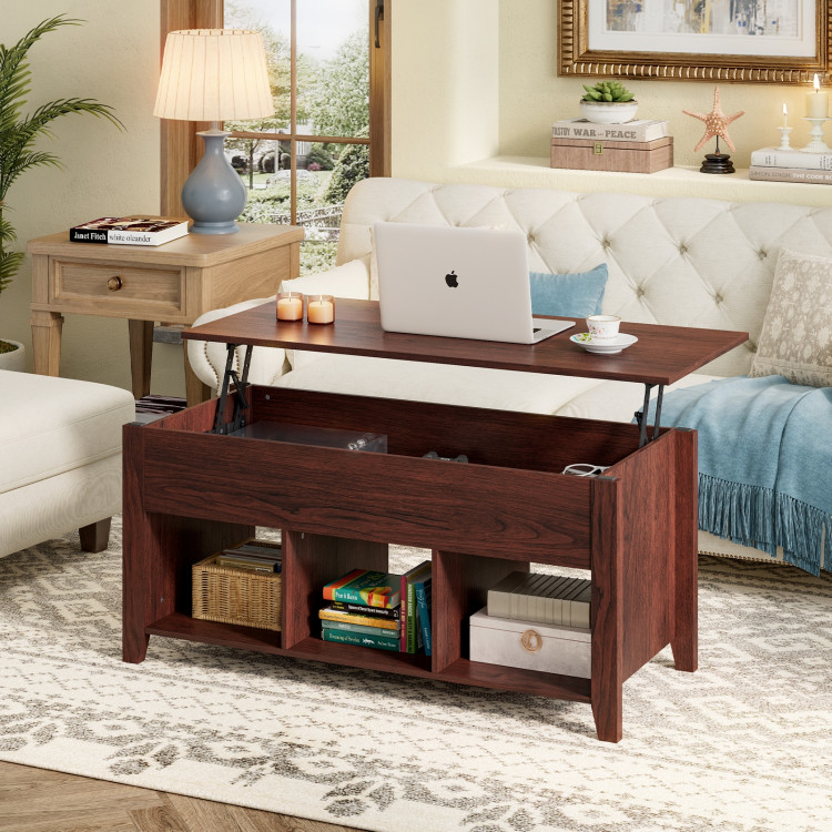 Lift Top Coffee Table with Storage Lower Shelf-BrownCostway Gallery View 2 of 10