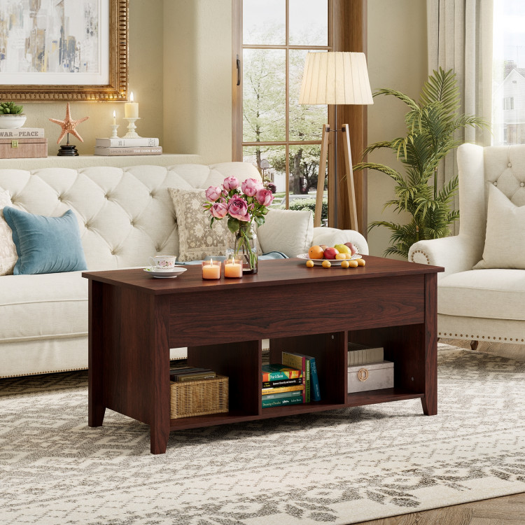 Lift Top Coffee Table with Storage Lower Shelf-BrownCostway Gallery View 8 of 10