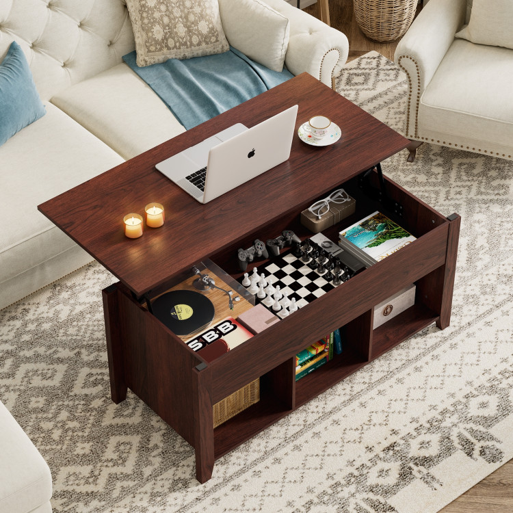 Lift Top Coffee Table with Storage Lower Shelf-BrownCostway Gallery View 9 of 10