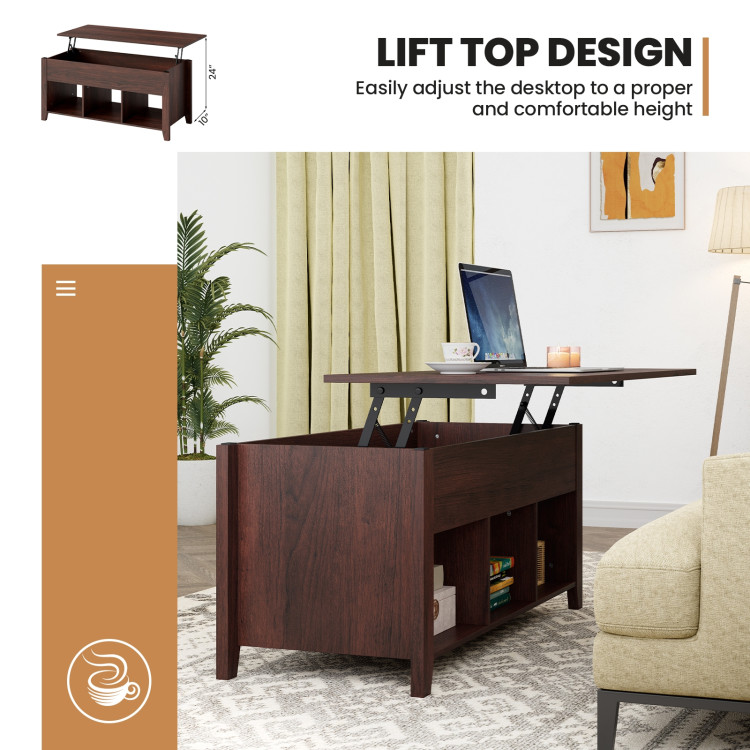 Lift Top Coffee Table with Storage Lower Shelf-BrownCostway Gallery View 10 of 10