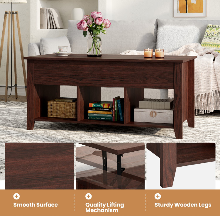 Lift Top Coffee Table with Storage Lower Shelf-BrownCostway Gallery View 3 of 10