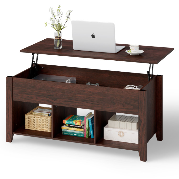 Lift Top Coffee Table with Storage Lower Shelf-BrownCostway Gallery View 4 of 10