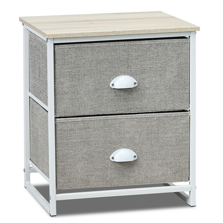 Metal Frame Nightstand Side Table Storage with 2 Drawers-GrayCostway Gallery View 1 of 14