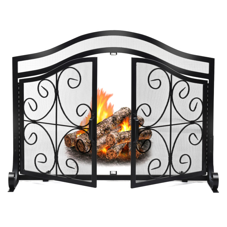 Fireplace Screen with Hinged Magnetic Two-doors Flat GuardCostway Gallery View 9 of 12