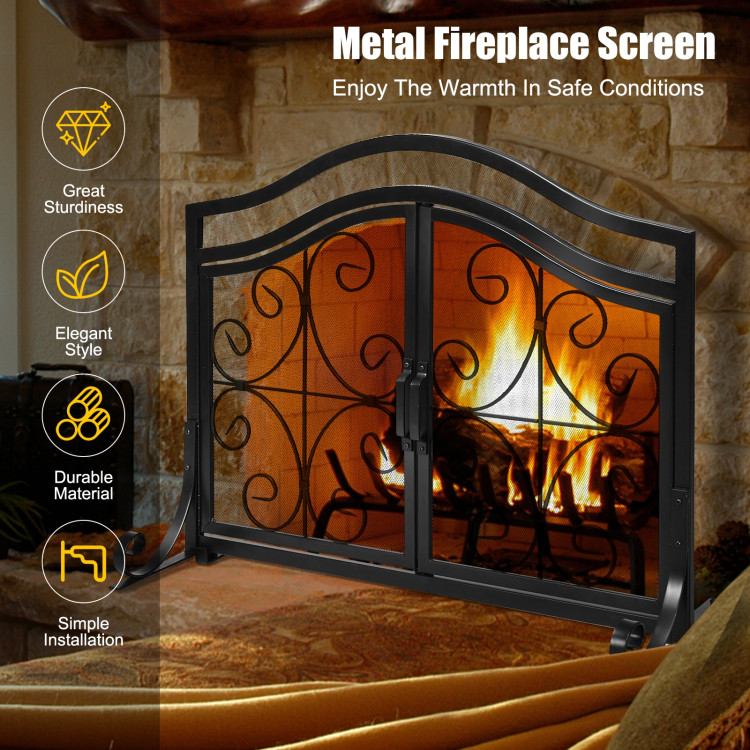 Fireplace Screen with Hinged Magnetic Two-doors Flat GuardCostway Gallery View 3 of 12
