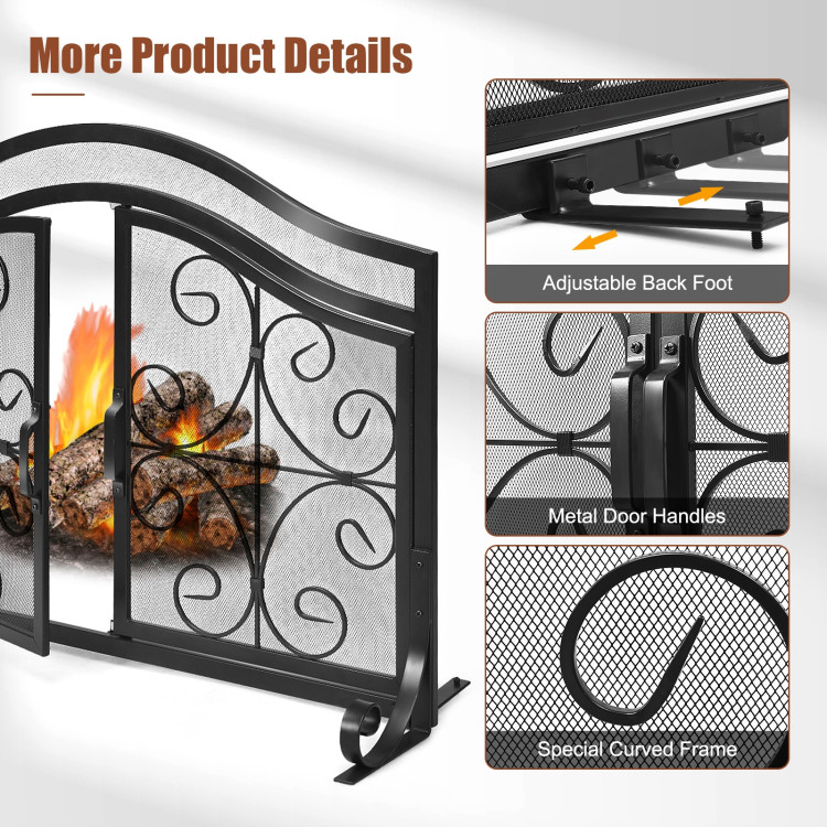 Fireplace Screen with Hinged Magnetic Two-doors Flat GuardCostway Gallery View 12 of 12