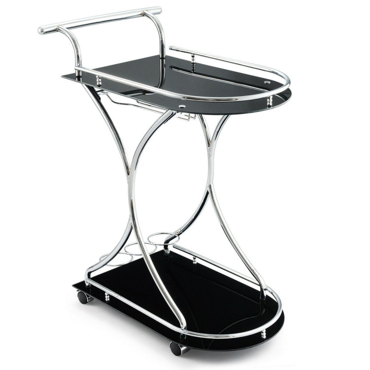 Glass Serving Cart with Metal Frame and 2 Tempered Glass ShelvesCostway Gallery View 1 of 13
