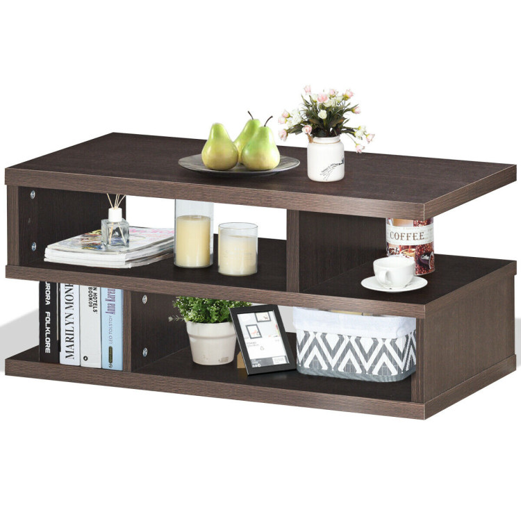 3-Tier Rectangular Modern Coffee Table with Storage ShelfCostway Gallery View 3 of 11