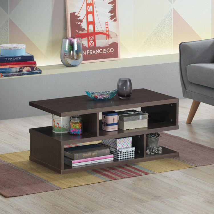 3-Tier Rectangular Modern Coffee Table with Storage ShelfCostway Gallery View 8 of 11