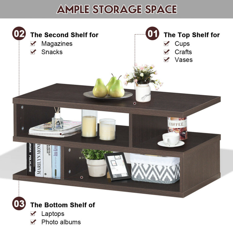 3-Tier Rectangular Modern Coffee Table with Storage ShelfCostway Gallery View 5 of 11