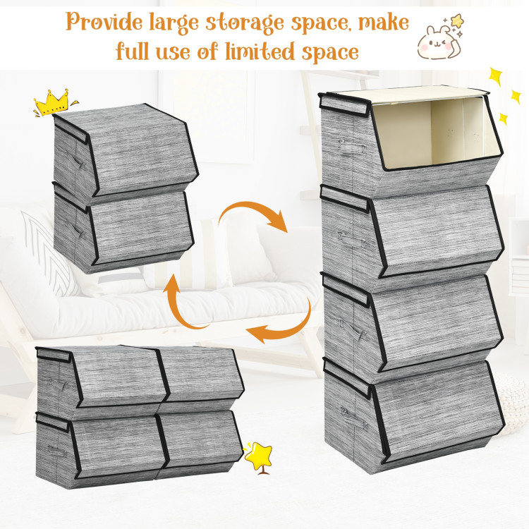 Set of 4 Storage Bins Stackable Cubes with Lid-BlackCostway Gallery View 9 of 13