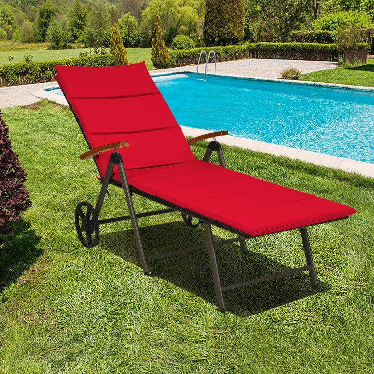 Outdoor Chaise Lounge Chair Rattan Lounger Recliner Chair-RedCostway Gallery View 7 of 12