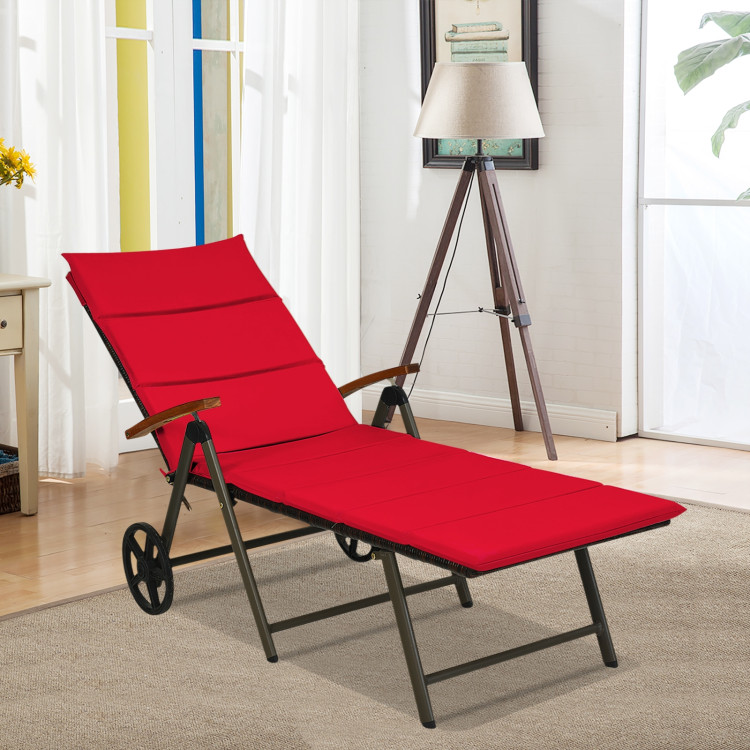 Outdoor Chaise Lounge Chair Rattan Lounger Recliner Chair-RedCostway Gallery View 6 of 12