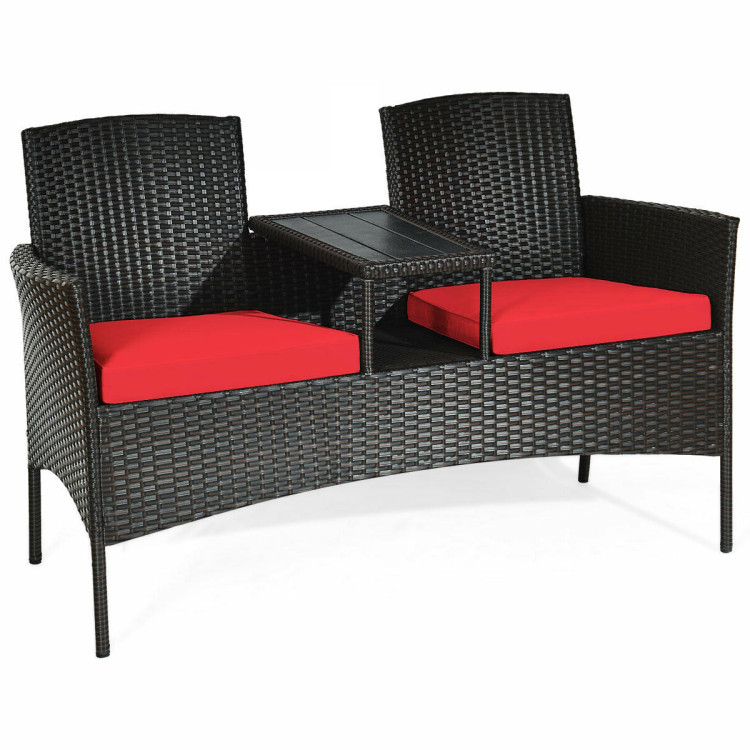 Modern Patio Conversation Set with Built-in Coffee Table and Cushions -RedCostway Gallery View 1 of 12