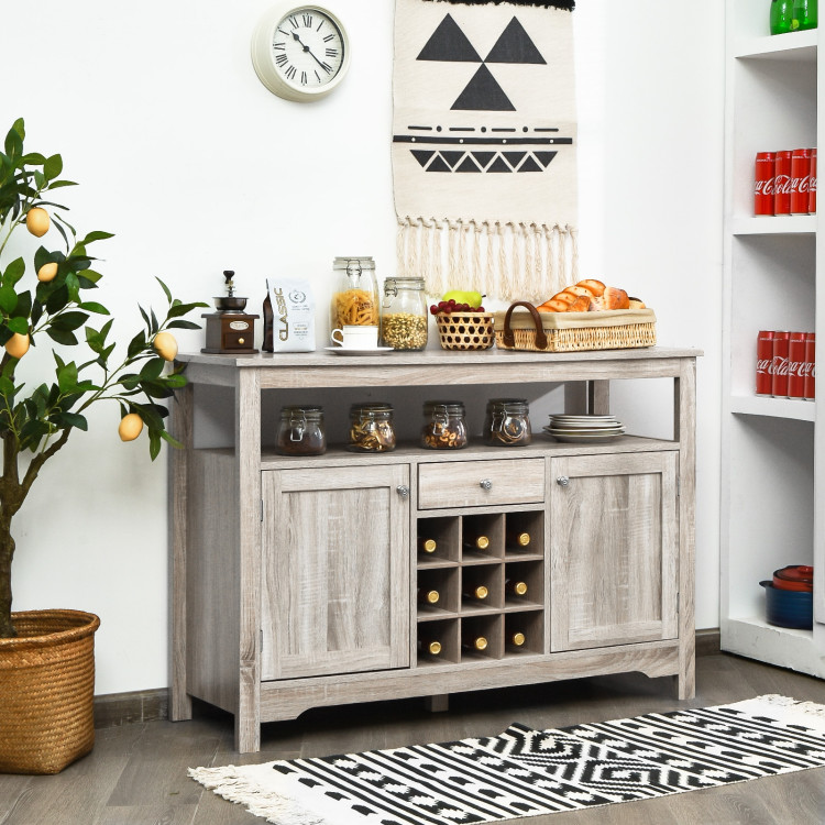 Server Buffet Sideboard With Wine Rack and Open Shelf-GrayCostway Gallery View 1 of 12