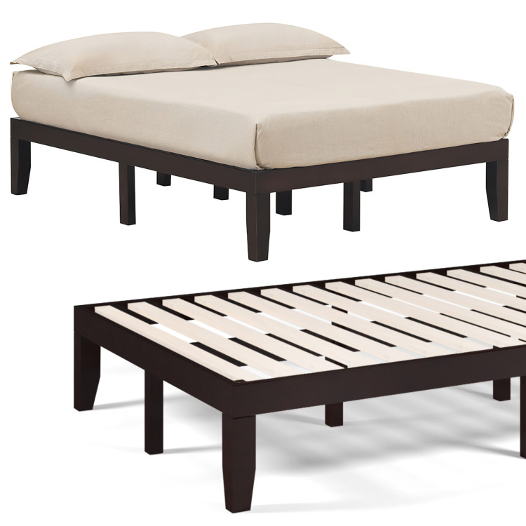 14 Inch Full Size Wood Platform Bed Frame with Wood Slat Support-BrownCostway Gallery View 7 of 9