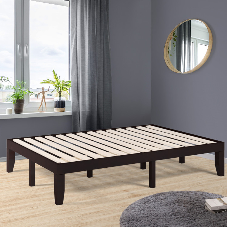 14 Inch Full Size Wood Platform Bed Frame with Wood Slat Support-BrownCostway Gallery View 6 of 9