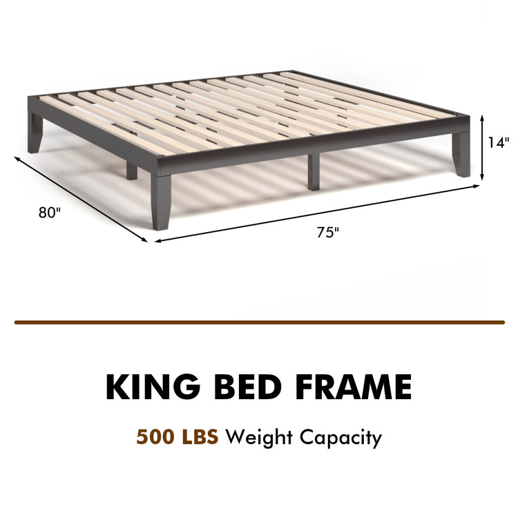 14 Inch King Size Wood Platform Bed Frame-BrownCostway Gallery View 4 of 11