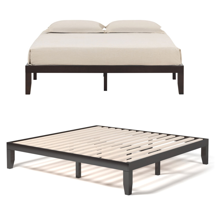 14 Inch King Size Wood Platform Bed Frame-BrownCostway Gallery View 7 of 11