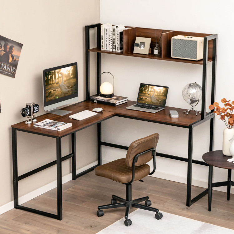 Reversible Industrial L-Shaped Desk with Storage Shelves, Corner