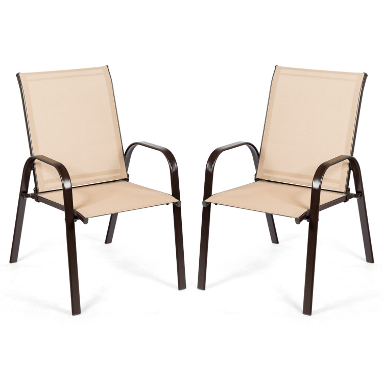 2 Pcs Patio Chairs Outdoor Dining Chair with Armrest-BeigeCostway Gallery View 3 of 9