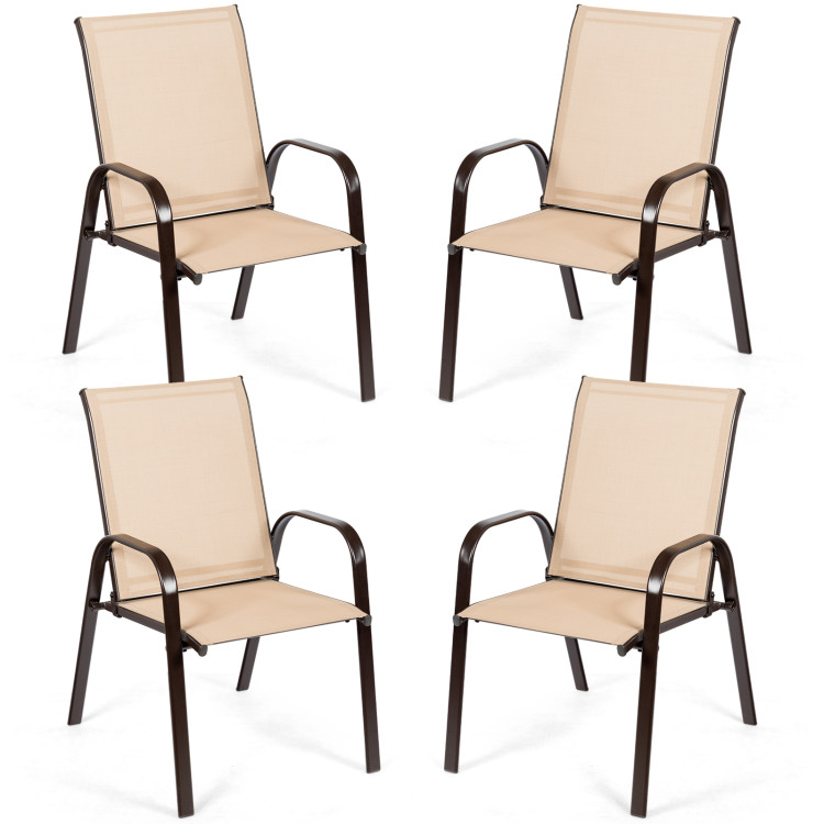 2 Pcs Patio Chairs Outdoor Dining Chair with Armrest-BeigeCostway Gallery View 7 of 9