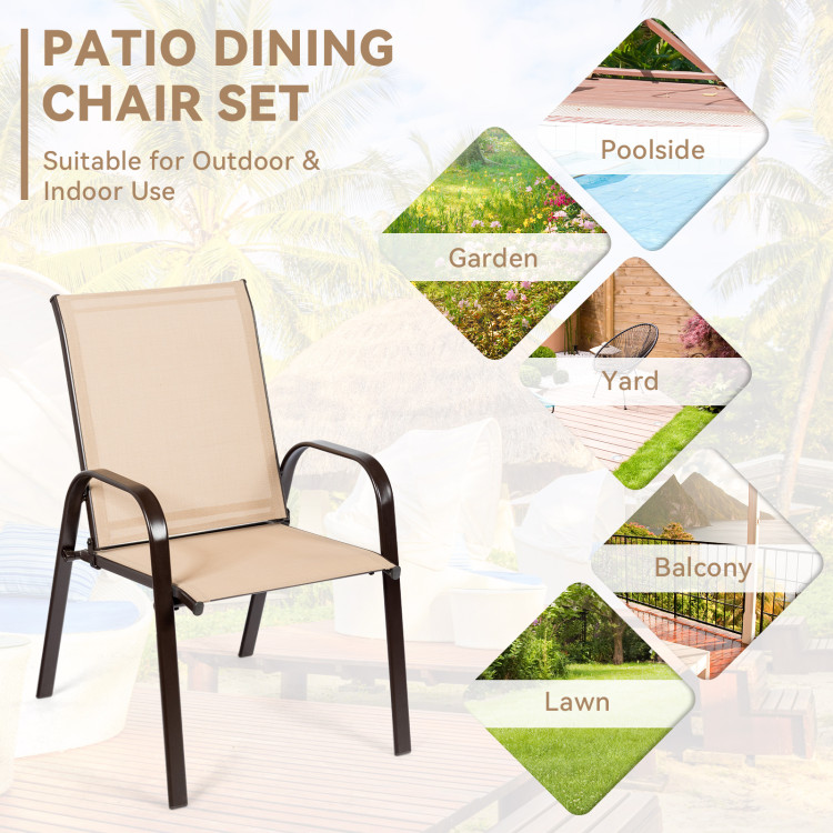 2 Pcs Patio Chairs Outdoor Dining Chair with Armrest-BeigeCostway Gallery View 2 of 9
